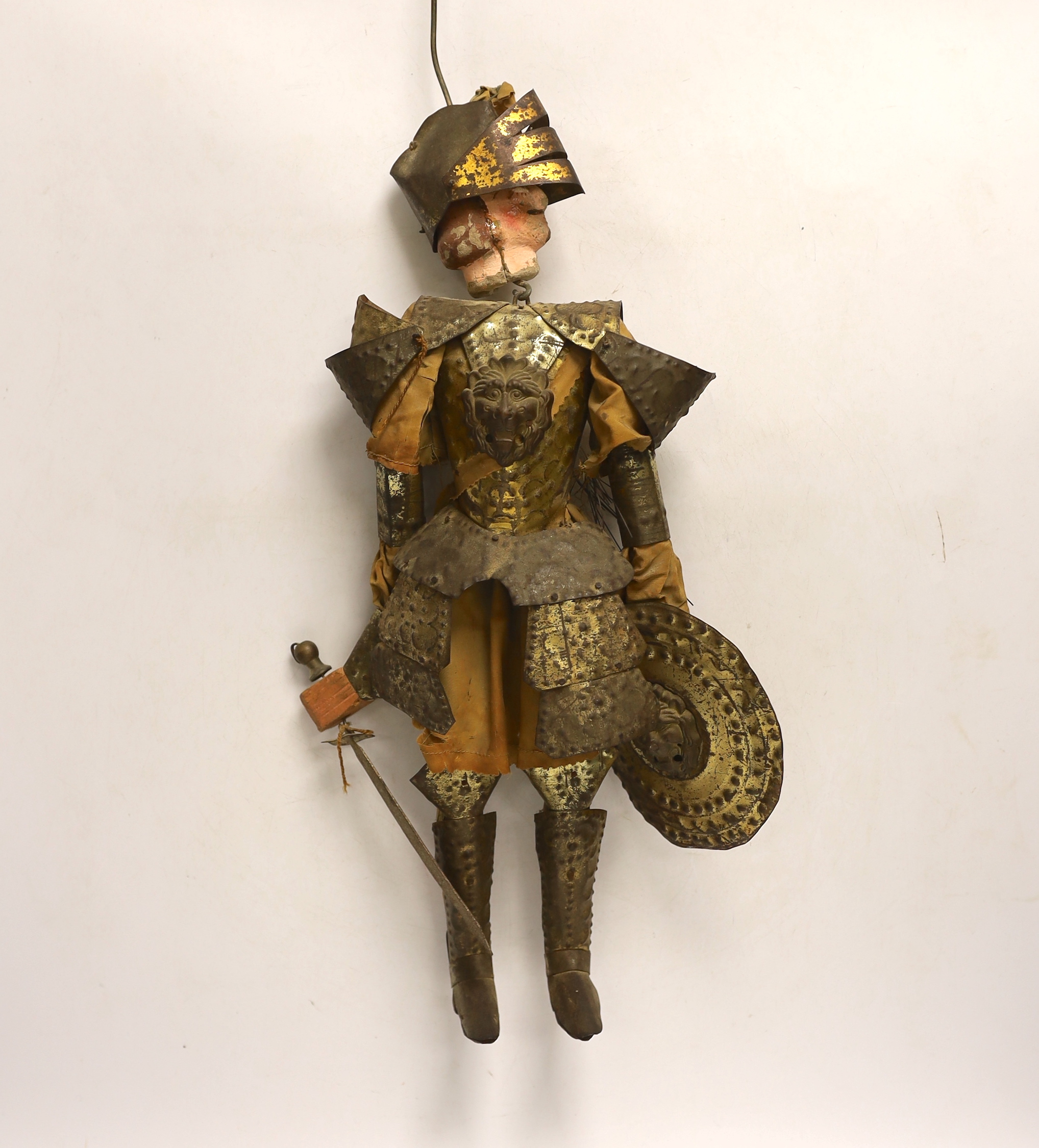 A 19th century Sicilian marionette knight puppet, 44cms, with book - Vaudoyer, Jean-Louis - La Sicile, inscribed ‘’To dearest Sarah Hamilton…with devoted love from Anthony Ireland‘’, [British actor 1902-1957], together w